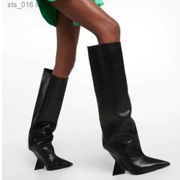 Boots 2023 New European and American Women's Knee Length Boots Fashion Pointed Shaped High Heels Women's Large Sleeve Boots T230824