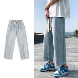 Men's Jeans Streetwear Casual Straight Men Basic Elastic Waist Denim Pants Hip Hop Vintage Wide-leg