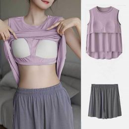 Women's Sleepwear Fdfklak Modal With Chest Pad Pajamas Summer Sleeveless Shorts Suits Thin Home Wear Sexy Lingerie