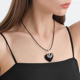 Chains Black Rope Heart Charm Necklace Adjustable Length Love Pendant Neckchain For Women Fashionable Neck Jewellery Pieces Dropship