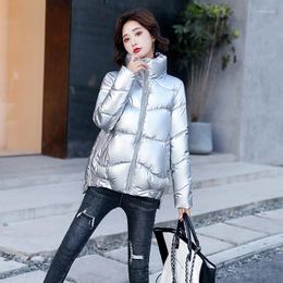 Women's Trench Coats Fad Solid Winter Jacket For Women Short Style Ladies Puffer Casual Collar Stand Shiny Cotton Padded Female Parkas