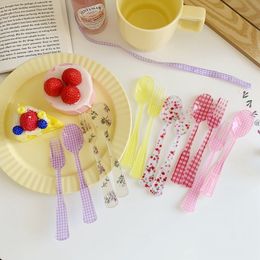 Dishes Plates Korean Japanese Ins Plastic Fork Spoon Stripe Lattice Broken Acrylic Simulation Tableware Po Prop 230825