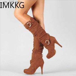 Female Knee-High Trend Toe Flock 2022 Women's Pointy Long Boots Fashion Zip Winter Thin High Heeled Shoes T230824 330