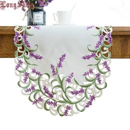 Table Runner Home Decorative Beige Color Handmade Satin Cutwork Embroidered TV Stand Cabinet Cover Creative Lavender Lilac Oval Table Runner 230824