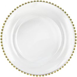 Dishes Plates 13in Gold Bead Decorative Dinner Plate European Modern Clear Glass Steak Pasta Serving Tray Home Kitchen Cutlery 230825