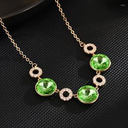 Chains Happy Green Flower Ring Necklace Imitation Crystal Inlaid Cubic Zirconia Fashion Accessories
