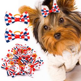 Cat Costumes 50pcs Dog Bows Red White Blue Pet Hair Accessories Handmade Independence Day Bow Rubber Bands Shop 230825