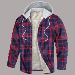 Men's Casual Shirts Mens Flannel Hoodie Plaid Regular Fit Shirt Jackets Male Button Down Long Sleeve Lightweight US Size XXL