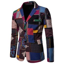 Luxury Velvet Pattern Cotton Blazer Men Patchwork Jackets Men's Stage Jacket Elegant Wedding Men's Blazer Veste Costume 325f