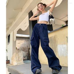 Women's Jeans Navy Blue High Waist Women American Fashion Streetwear Wide Leg Jean Female Bottoms Denim Trouser Baggy Pants