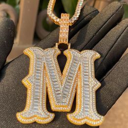 Chains Big Letters Name Pendant Bling Iced Out Baguette Women Initial Necklace Personalized Man Necklaces