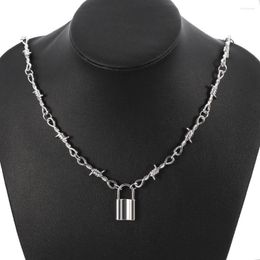 Pendant Necklaces Punk Harajuku Style Thorn Chain Necklace Silver Colour Streetwear Lock For Women Men Cool Jewellery Gifts