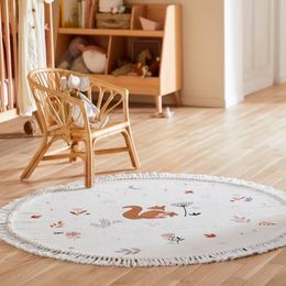 Carpets Animal Fluffy Carpet For Living Room With Tassels Round White Kids Bedroom Rug Plush Nursery Play Mat Children Soft Foot 230825