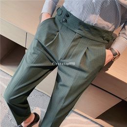 High Waisted Striped Business Suit Pants Men 2023 Autumn Casual Office Social Trousers Wedding Groom Streetwear Men Clothing