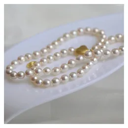 Chains Natural Pearl White 6.5-7mm Clavicle Necklace Golden Heart Magnetic Tube Bar Clasp Chain For Women Girl Wedding Party Gift