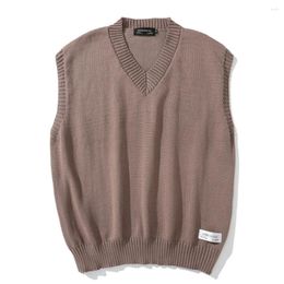 Men's Sweaters Solid Colour V-neck Vintage Sweater Autumn Basic Vest Man Outerwear Clothing 3 Colours