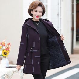 Women's Trench Coats Middle Aged Mother Cotton-Padded Jacket For Women Loose Hooded Coat Thicken Mid-Long Parkas Winter Clothes 5XL