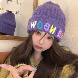 Beanie Skull Caps Y2k Colourful Letter Sweet Beanies for Women Autumn and Winter Warm Ear Protection Show Face Small Trend Knitted Men's 230825