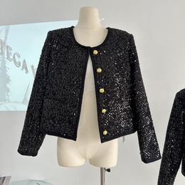 Women's Wool Blends High Quality French Luxury Sequins Small Fragrant Jacket For Women Fall Winter Y2K Streetwear Woollen Tweed Coats Elegant Outwear 230824