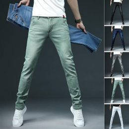 Mens Jeans Summer Thin Cotton Casual Trousers All-Match Stretch Slim Low-Rise Waist Zipper Denim Pencil Pants Men's302V