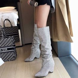 Boots 2022 New Women's Boots Shiny Rhinestone Over-the-knee Boots Europe and The United States Fashion Sexy Banquet High-heeled Boots T230824