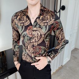 Men's Casual Shirts Stylish High Quality Print For Men Clothes 2023 Streetwear Long Sleeve Mens Shirt Slim Fit Dress Tuxedo