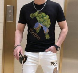 S-6XL Anime T-shirt men New Graphic Rhinestones High Quality Summer Fashion Hot drill T-Shirts streetwear Men's Clothing