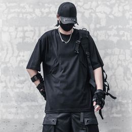 Men's T Shirts ARENS Techwear Tactical T-Shirt Mens Patchwork Design Functional TShirt 2023 Summer Streetwear Harajuku Black Tees Tops