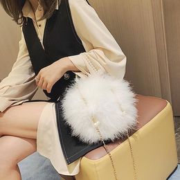 Factory outlet women shoulder bags 3 colors luxury sweet fire chicken feather chain bag street fashion round Mao Mao handbags daily Joker Pearl handbag 10777#