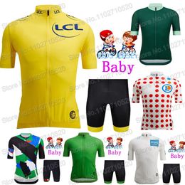 Cycling Jersey Sets Kids France Tour Team Cycling Jersey TDF Set Boys Girls Yellow Green Polka Cycling Clothing Children Bike Suit MTB Maillot 230825