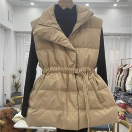 Women's Vests Autumn Stand Collar Sleeveless Vest For Women 2023 Winter Warm Belt Loose Waistcoat Padded Jackets Base Top Solid Colour