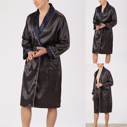 Men's Sleepwear Fashion Mens Robes Summer Sleep Bottoms Emulation Silk Bathrobe Long Sleeve Lightweight Baggy Pyjamas Nightgown