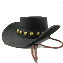 Berets Classic Leather Western Cowboy Hat For Men Gentleman Dad Godfather Caps Panama Cowgirl Jazz Hats Sombrero Hombre