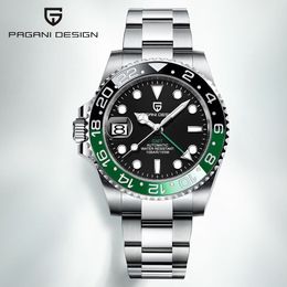 Wristwatches PAGANI DESIGN Luxury GMT Men Mechanical Wristwatch Sapphire Glass Stainless Steel 100M Waterproof Automatic Watches 230825