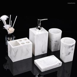Bath Accessory Set 5 Pcs Bathroom Accessories Marble Look Sets For Countertop Restroom Apartment Decor Stuff Imitated Resin Kits