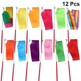 Gymnastic Rings 12pcs 2 Metres Rhythmic Art Gymnastics Ribbon with Stick Children Dancing Streamers Riband Rod for Gymnastics Drop 230825