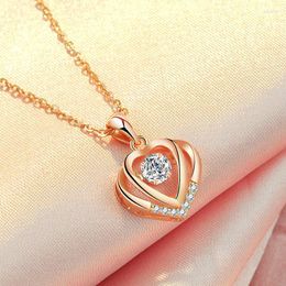 Chains Women's 925 Sterling Silver Rose Gold Plated Necklace Heart Clavicle Chain Simple And Light Luxury Colourful Smart Heartbe