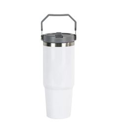 Wholesale! Sublimation White 30oz Tumblers With Handle Lid Double Wall Stainless Steel Insulated Vacuum Reusable Tumblers Travel Mugs Car Cups 25pcs/ctn LG06