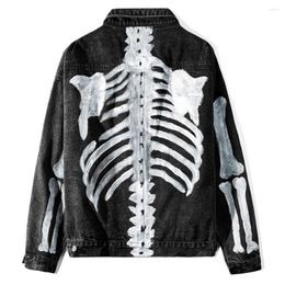 Men's Jackets Mens LACIBLE Denim Hand-painted Skeleton Harajuku Hip Hop Coats Fashion Casual Male Long Sleeve Outwear Streetwear