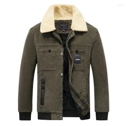 Men's Jackets Winter Fur Collar Corduroy Jacket Thickened Fleece Lining Cargo Coats Casual Warm Outerwer For Male