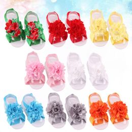 First Walkers 8PCS Satin Hair Tie Barefoot Sandals Flower Colourful Ties Shoes Po Props For Toddlers Infant