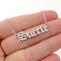 Pendant Necklaces Custom Old English Name Necklace Retro Alphabet Letter Charm Stainless Steel Chain Birthday Gift Bijoux 230825