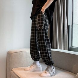 Men's Pants Plaid Wide Leg Trouser Belt Chain Sleepwear Wear Summer Hip Hop Casual Fashion 230824