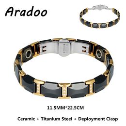 Bangle Ceramic Steel Health Bracelet Magnetic Black Gallstone Anti-radiation Fat Burning Weight Loss Deployment Clasp Bracelet 230824