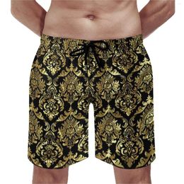 Men's Shorts Retro Baroque Board Black And Gold Damasks Classic Beach Short Pants Design Sportswear Quick Dry Swim Trunks Gift Idea