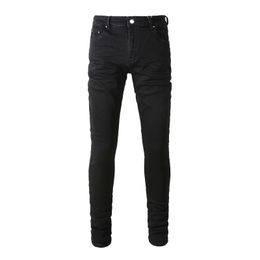 Mens Jeans Distressed Slim Regular Simple Blank Streetwear Denim Pants Korean Style Plain Super Skinny Stretch Ripped Black 230825