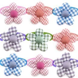 Cat Costumes 50100pcs Pet Puppy Dog Grooming Product Lattice Style Bowties Flowers Small Neckties Collars Adjustable Collar 230825