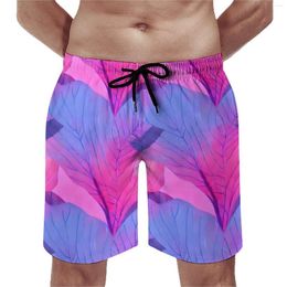 Men's Shorts Summer Board Beautiful Leaf Sports Fitness Pink And Purple Design Beach Classic Comfortable Trunks Plus Size