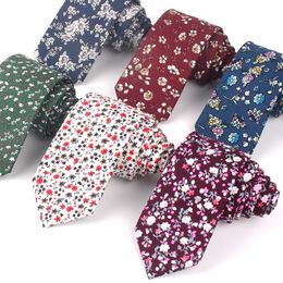 Neck Ties Cotton Fashion Floral Print Tie for Wedding Business Suits Skinny For Men Women Broken flower Necktie Gravatas 230824