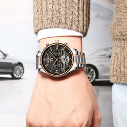 Wristwatches Fashion Men's Stainless Steel Tourbillon Automatic Hollow Mechanical Watch Men